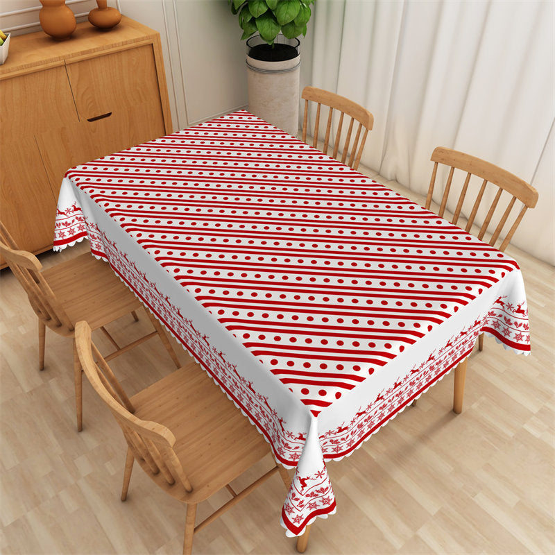 Lofaris Red And Dots Stripe Christmas Tablecloth For Dining