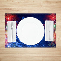 Lofaris Red And Green Spark Blue Bokeh Set Of 4 Placemats