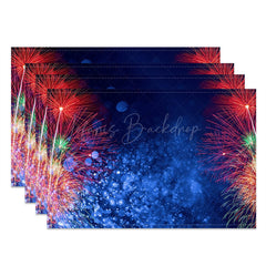 Lofaris Red And Green Spark Blue Bokeh Set Of 4 Placemats