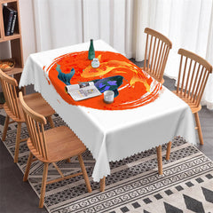 Lofaris Red And Navy Blue Carp White Tablecloth For Home Decor