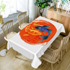 Lofaris Red And Navy Blue Carp White Tablecloth For Home Decor