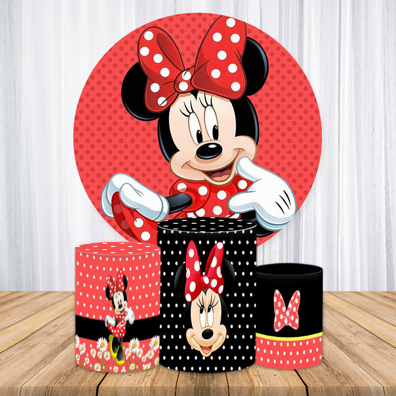 Lofaris Red And Pretty Minnie Themed Party Round Backdrop Kit