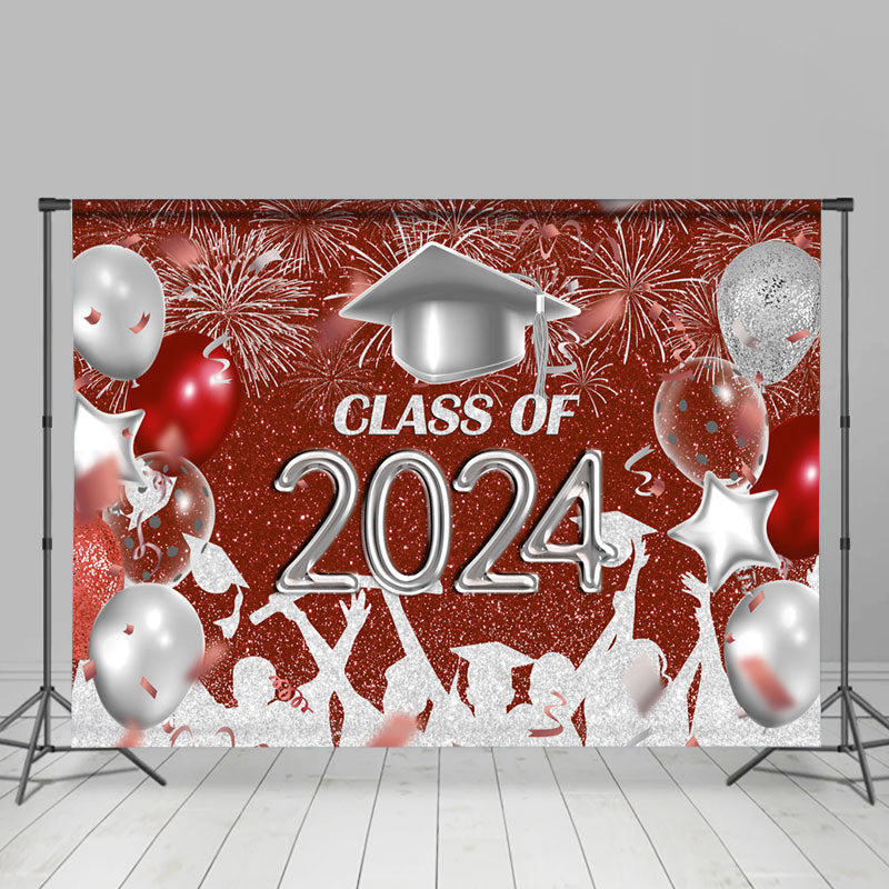 Lofaris Red And Silver Glitter Balloons 2024 Grad Backdrop