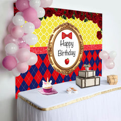 Lofaris Red Apple Roses Princess Happy Birthday Backdrop