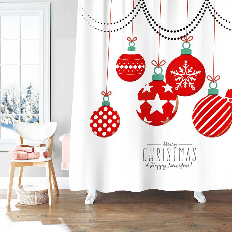 Lofaris Red Ball White New Year Christmas Shower Curtain