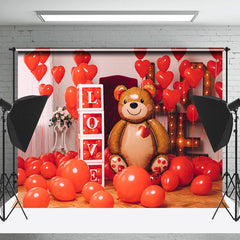 Lofaris Red Balloons Bear Valentines Day Backdrop For Photo