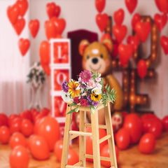 Lofaris Red Balloons Bear Valentines Day Backdrop For Photo