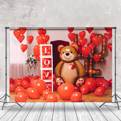 Lofaris Red Balloons Bear Valentines Day Backdrop For Photo