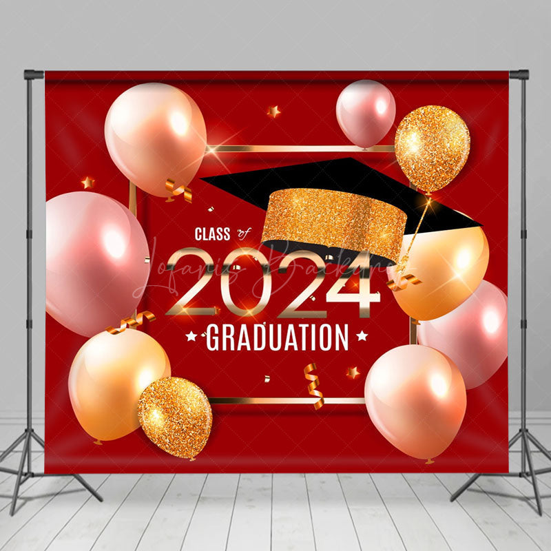 Lofaris Red Balloons Class Of Glitter Graduation Backdrop