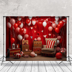 Lofaris Red Balloons Flags Sofa Birthday Cake Smash Backdrop