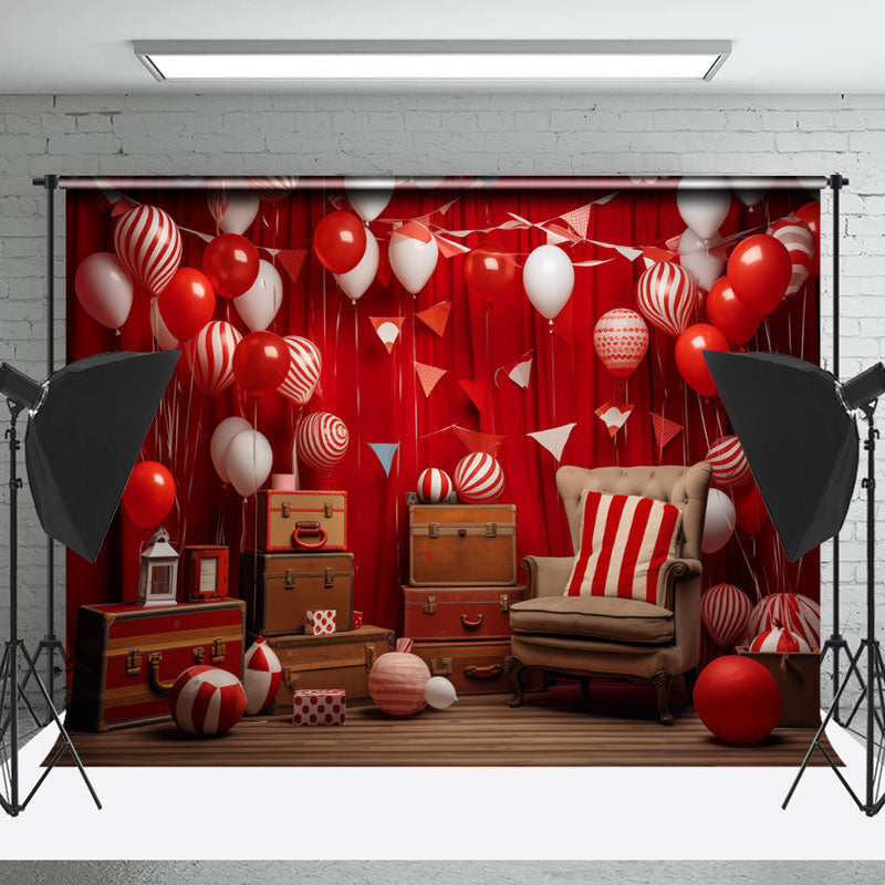 Lofaris Red Balloons Flags Sofa Birthday Cake Smash Backdrop