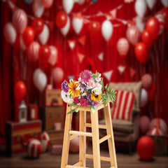 Lofaris Red Balloons Flags Sofa Birthday Cake Smash Backdrop