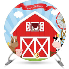 Lofaris Red Barn Animals Windmill Circle Birthday Backdrop