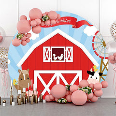 Lofaris Red Barn Animals Windmill Circle Birthday Backdrop