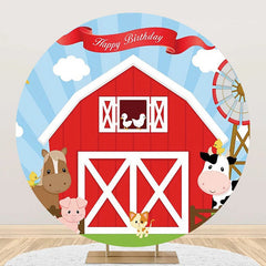 Lofaris Red Barn Animals Windmill Circle Birthday Backdrop