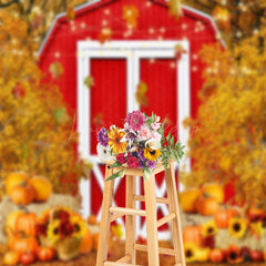 Lofaris Red Barn Door Pumpkins Fall Photography Backdrop