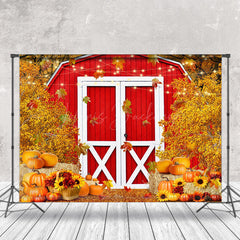 Lofaris Red Barn Door Pumpkins Fall Photography Backdrop