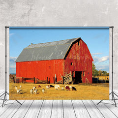 Lofaris Red Barn Farm Cow Retro Wall Photography Backdrop