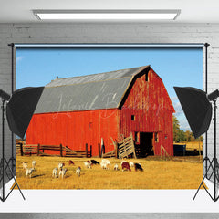 Lofaris Red Barn Farm Cow Retro Wall Photography Backdrop