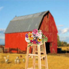 Lofaris Red Barn Farm Cow Retro Wall Photography Backdrop