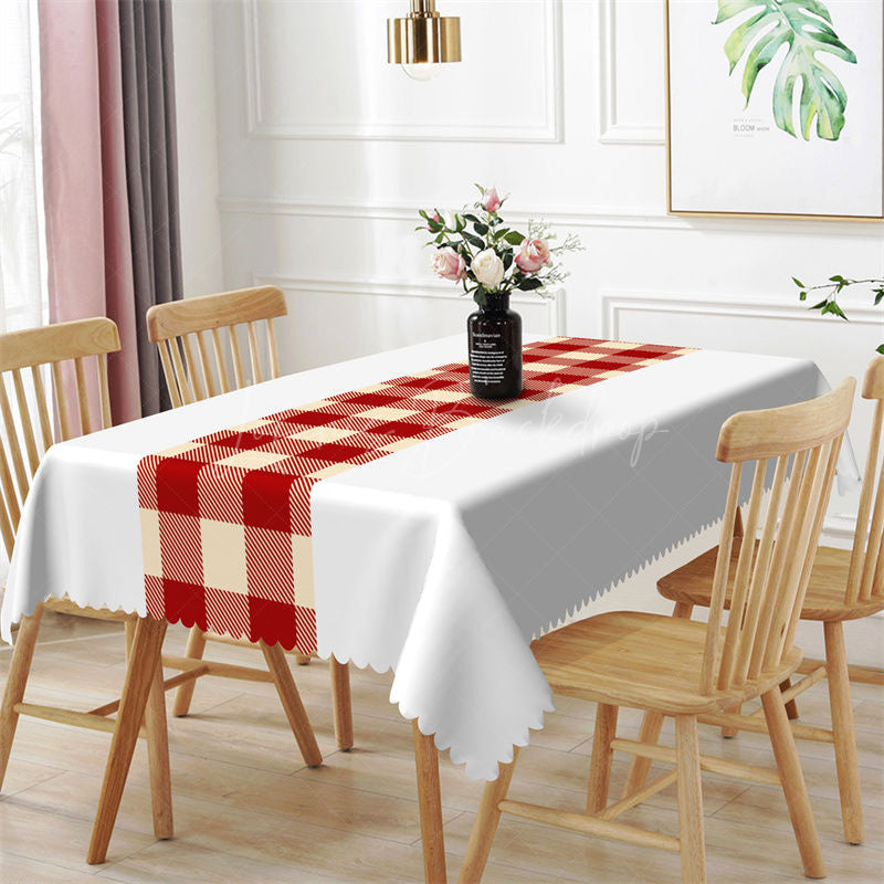 Lofaris Red Beige Checkered Christmas Rectangle Tablecloth