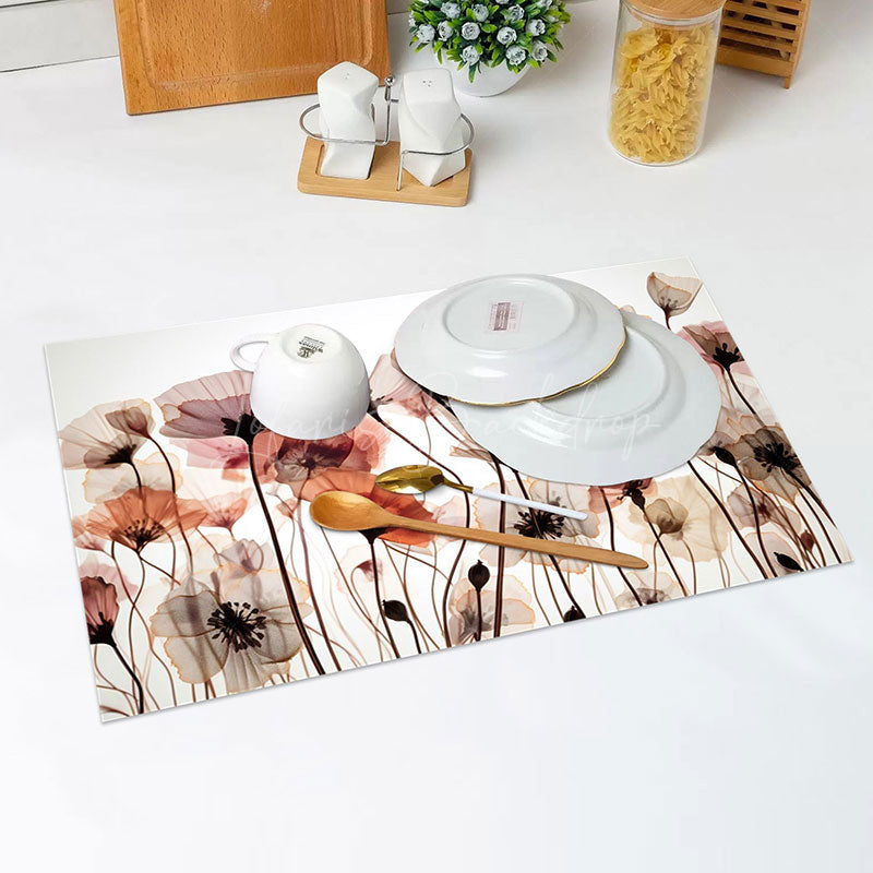 Lofaris Red Beige Floral Water Color Set Of 4 Placemats