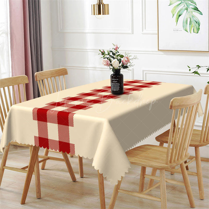 Lofaris Red Beige Gingham Christmas Rectangle Tablecloth