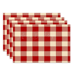 Lofaris Red Beige Plaid Fabric Dining Set Of 4 Placemats