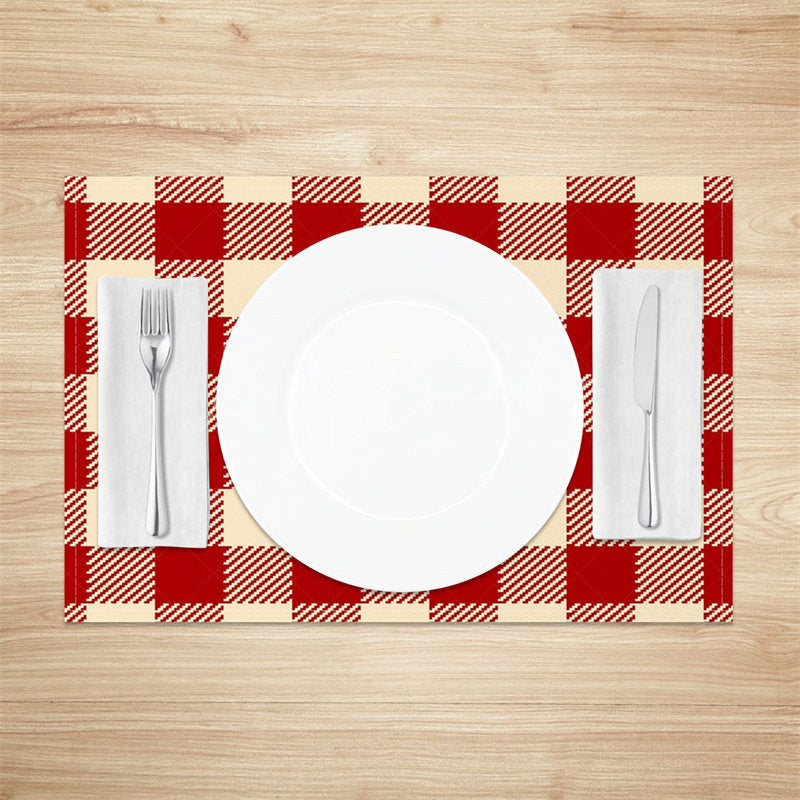 Lofaris Red Beige Plaid Fabric Dining Set Of 4 Placemats