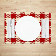 Lofaris Red Beige Plaid Fabric Dining Set Of 4 Placemats