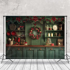 Lofaris Red Bells Green Leaves Kitchen Christmas Backdrop