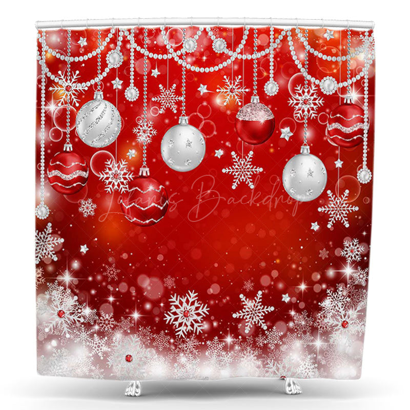 Lofaris Red Bells Pearl Snow Bokeh Christmas Shower Curtain