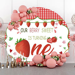 Lofaris Red Berry Sweet Plaid Round 1st Birthday Backdrop