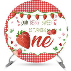 Lofaris Red Berry Sweet Plaid Round 1st Birthday Backdrop