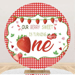 Lofaris Red Berry Sweet Plaid Round 1st Birthday Backdrop