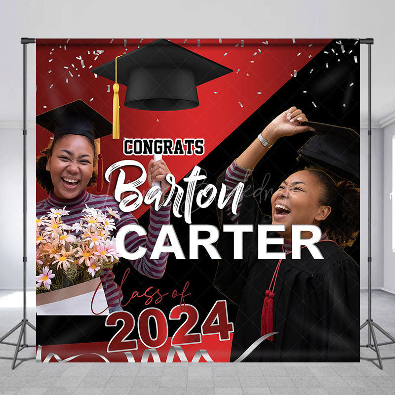 Lofaris Red Black Class 2024 Custom Congrats Grad Backdrop