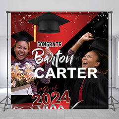 Lofaris Red Black Class 2024 Custom Congrats Grad Backdrop