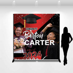 Lofaris Red Black Class 2024 Custom Congrats Grad Backdrop