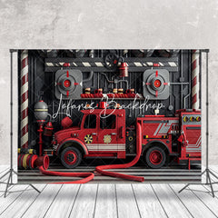 Lofaris Red Black Fire Truck Hydrant Cake Smash Backdrop