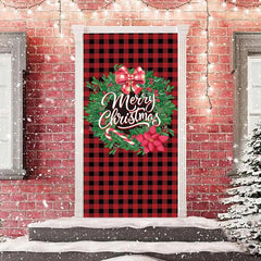 Lofaris Red Black Gingham Wreath Merry Christmas Door Cover