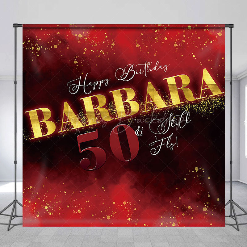 Lofaris Red Black Gold Abstract 50th Birthday Party Backdrop