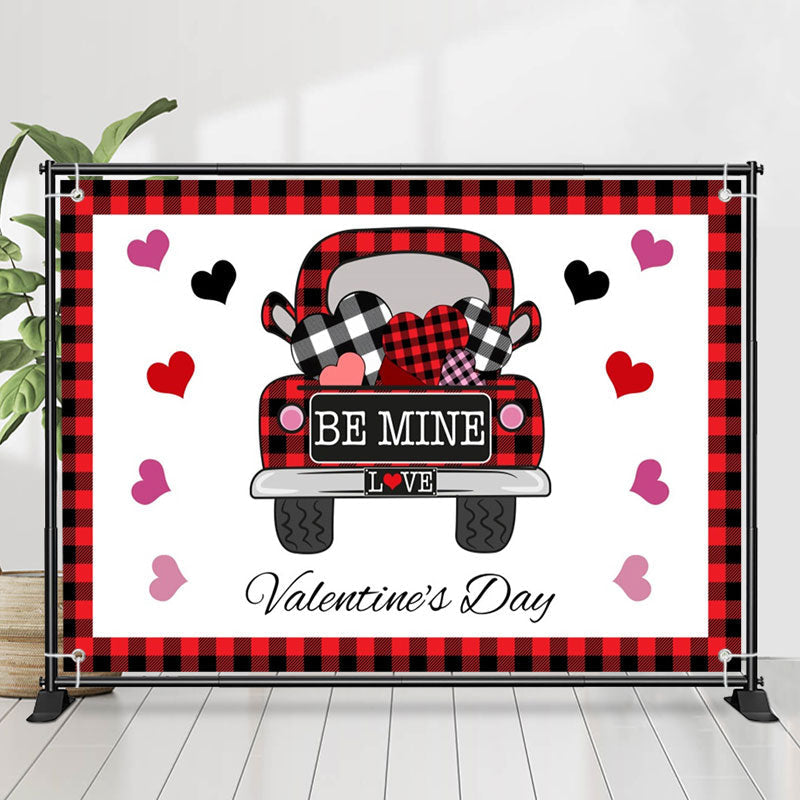 Lofaris Red Black Plaid Heart Car Valentines Day Backdrop