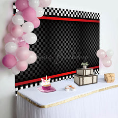 Lofaris Red Black Plaid Racing Theme Party Backdrop