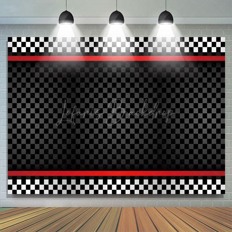 Lofaris Red Black Plaid Racing Theme Party Backdrop