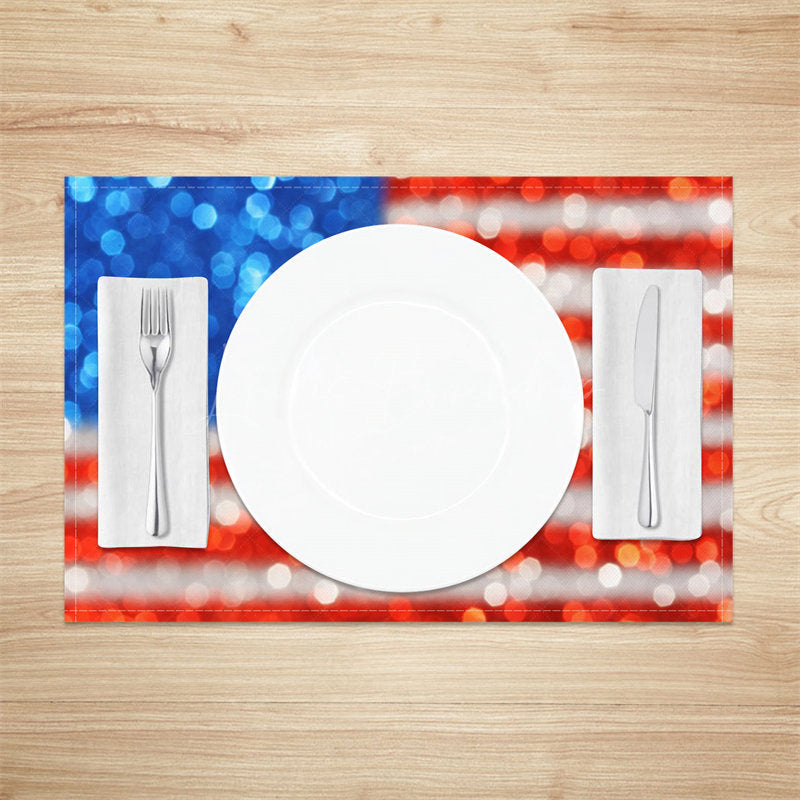 Lofaris Red Blue American Flag Bokeh Set Of 4 Placemats