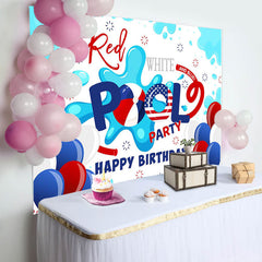 Lofaris Red Blue Balloon Pool Party Birthday Backdrop