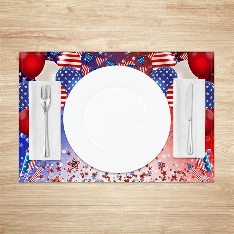 Lofaris Red Blue Balloon Stars Bokeh Set Of 4 Placemats