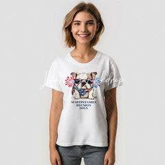 Lofaris Red Blue Bulldog 4th of July Family Reunion T-Shirt