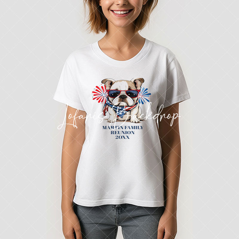 Lofaris Red Blue Bulldog 4th of July Family Reunion T-Shirt