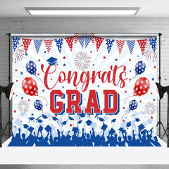 Lofaris Red Blue Congrats Balloon Sparkle Graduation Backdrop